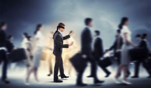 Blindfolded businessman